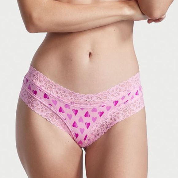 VS❤️Hearts Lace Waist Cheeky Pink with Purple Hearts Valentine’s Day NWT - Picture 5 of 16